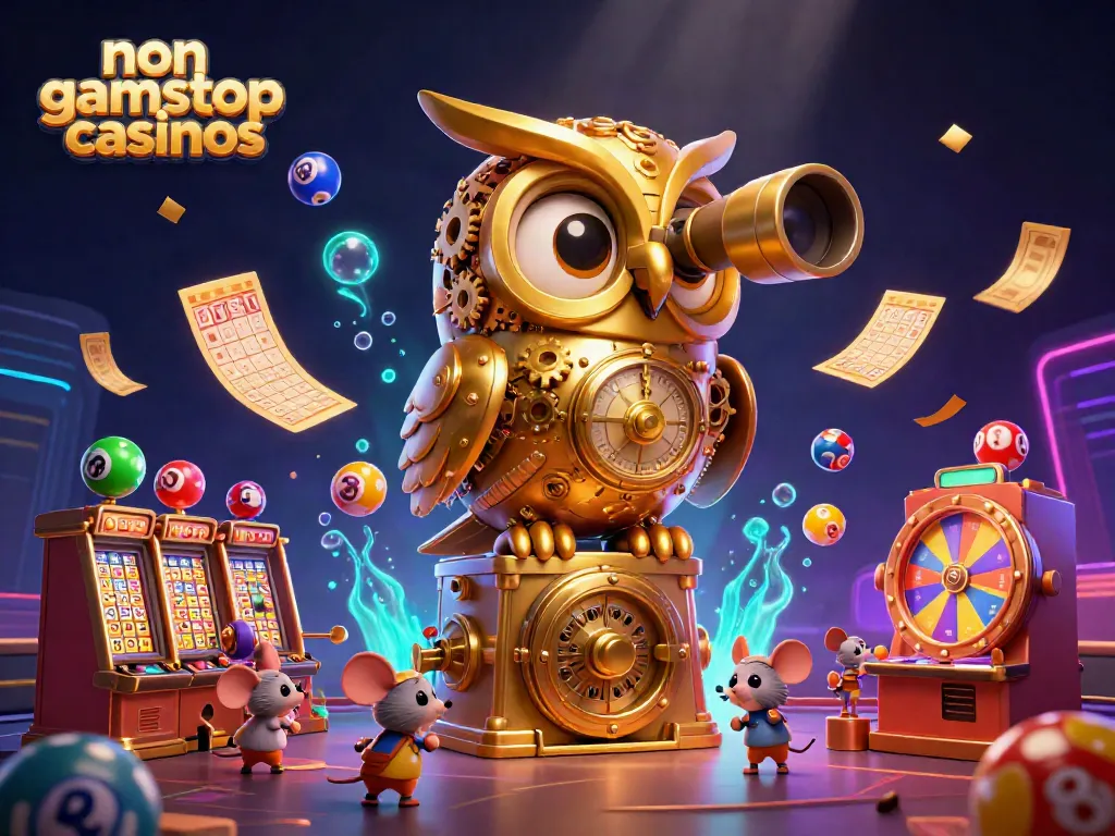 Experience the excitement of non gamstop casinos with a vibrant 3D casino scene filled with animated characters and gaming elements.