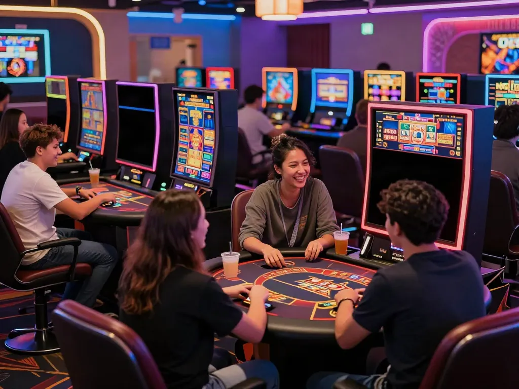 Players enjoying games at a casino not on Gamestop, showcasing a lively online environment
