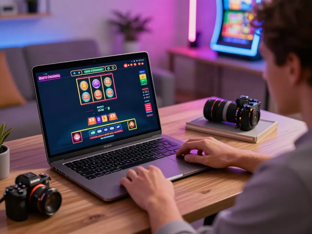 Player enjoying a casino not on gamestop game in a modern home office.
