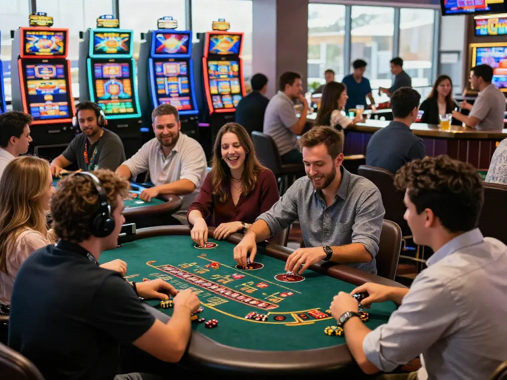 Casino not on Gamstop: Players enjoying games in a vibrant casino environment.