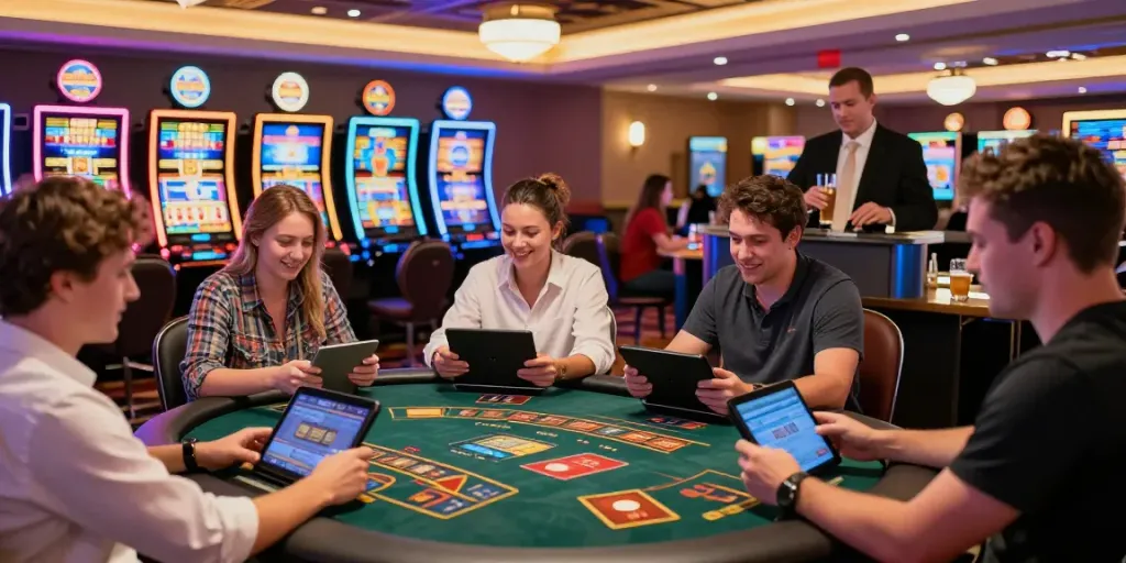 Casino not on gamestop players enjoying a lively gaming experience at a modern venue.