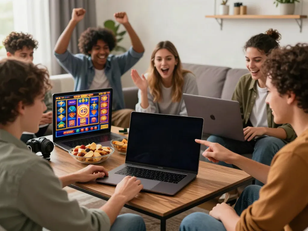 Crowd enjoying online gaming at a casino not on GamStop, showing excitement and engagement.