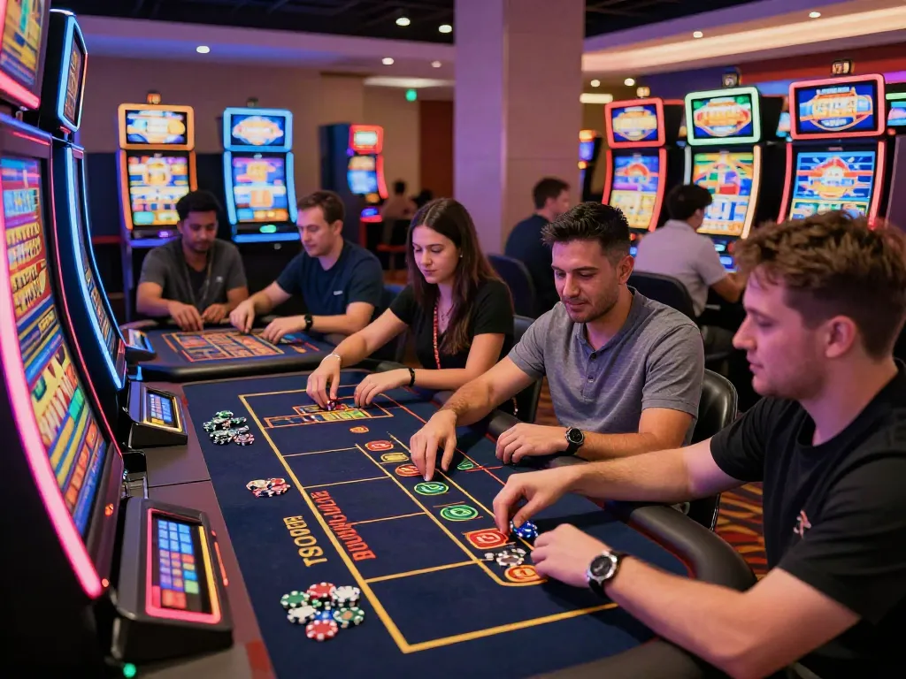 Players enjoying diverse gaming options at a vibrant casino not on gamestop.