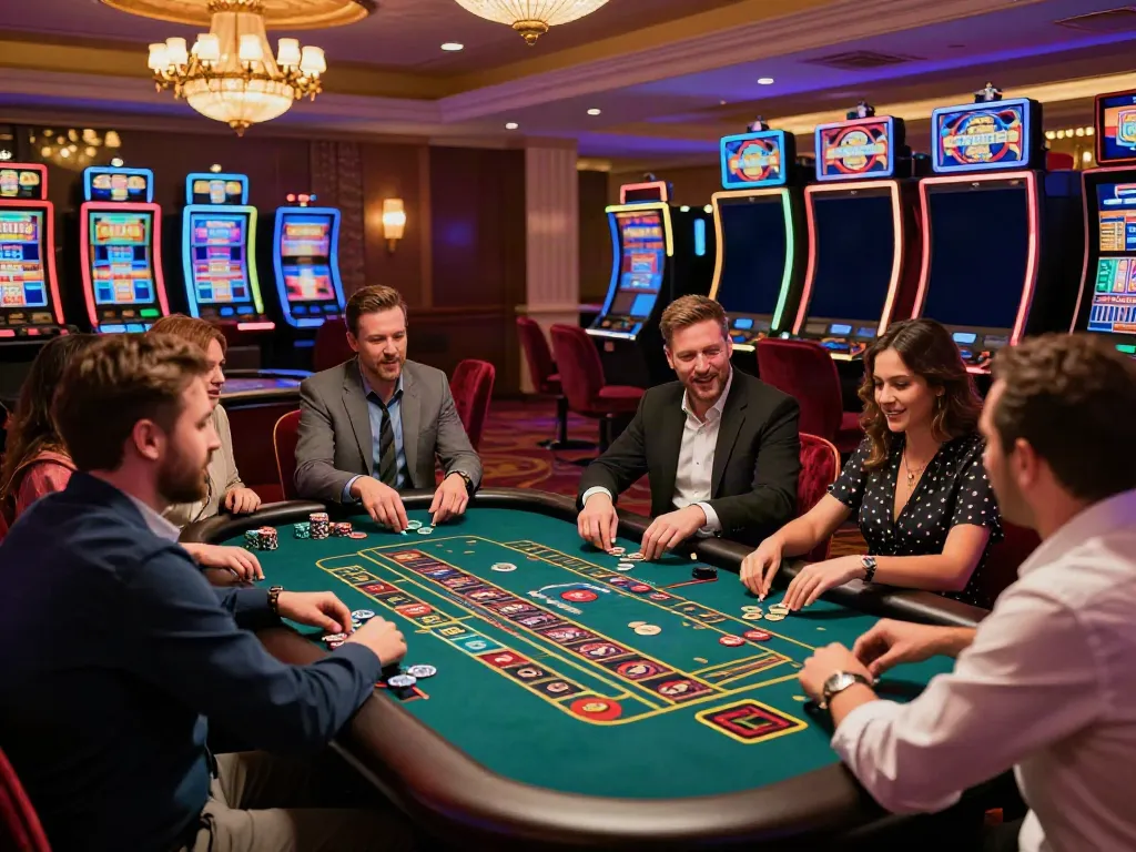 Casino scene featuring players at a roulette table in a vibrant setting, emphasizing the appeal of casino not on GamStop.
