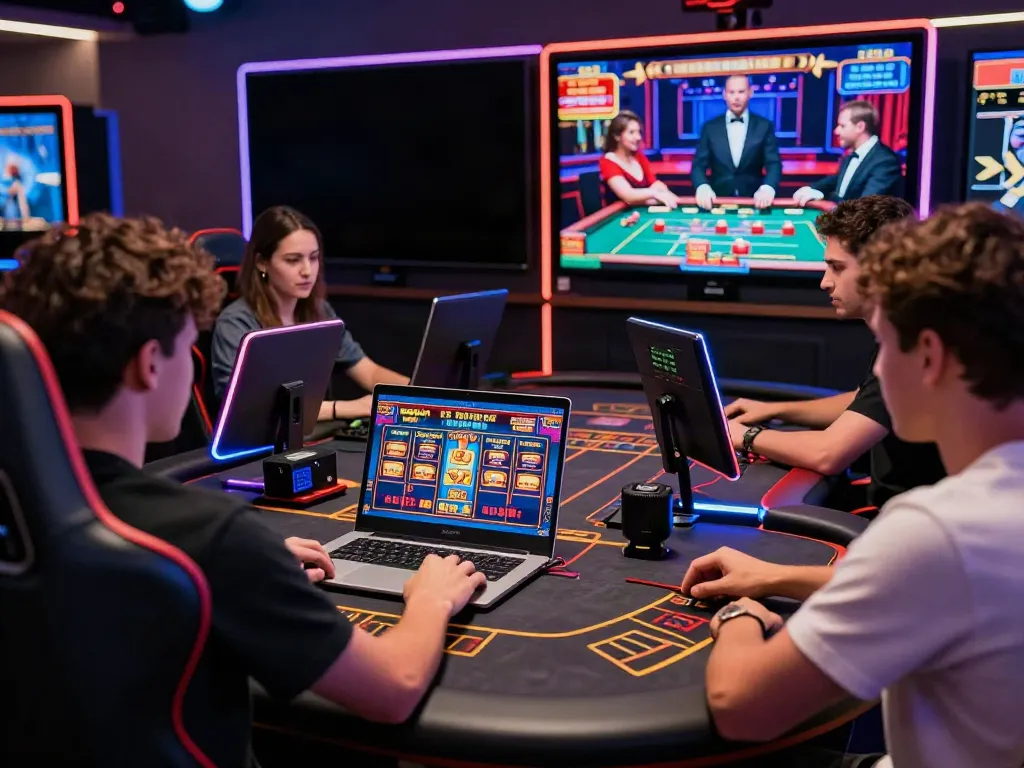 Exciting gaming with players at an online casino not on gamestop, showcasing vibrant graphics and accessories.