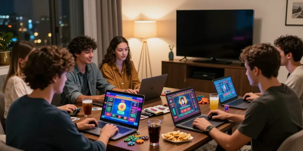 Friends enjoying casino games at home, highlighting casino not on gamestop.