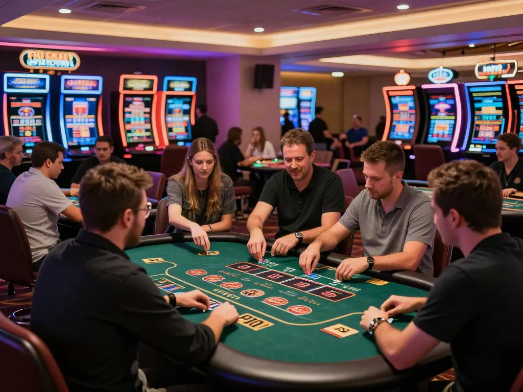 Exciting scene of players enjoying casino not on gamestop games in a lively atmosphere.