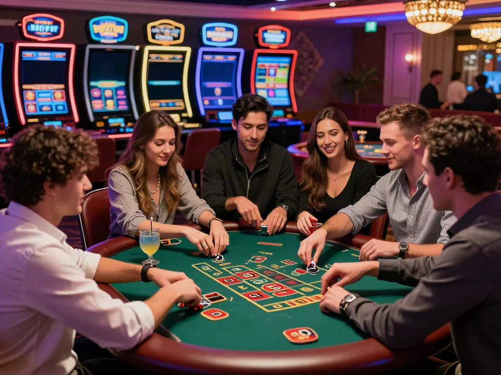Friends enjoying a thrilling gaming night at a casino not on GamStop.