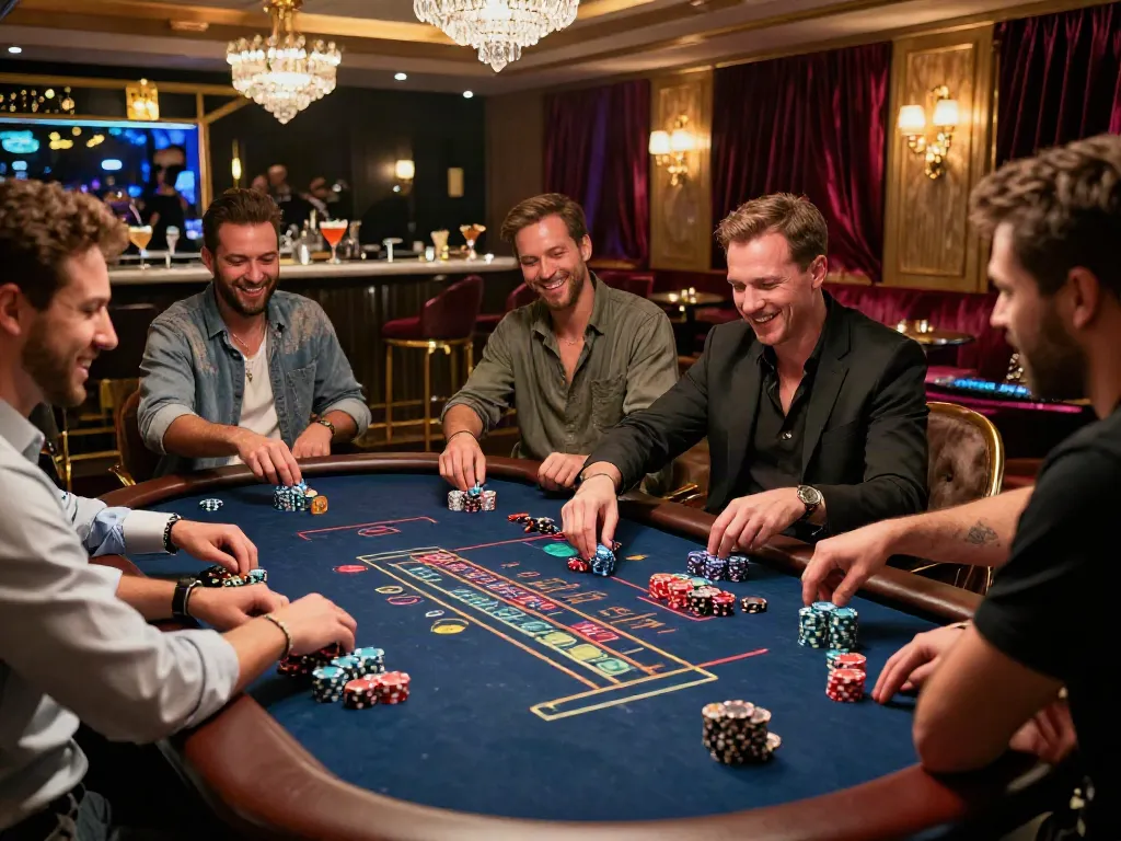 Casino not on Gamestop gaming scene with players enjoying table games and colorful chips.