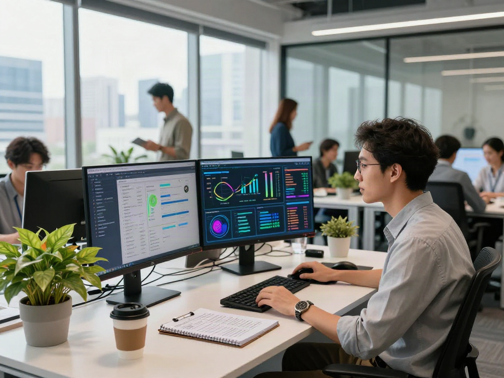 Analyze spicy ai trends with professional data analysis in modern office.