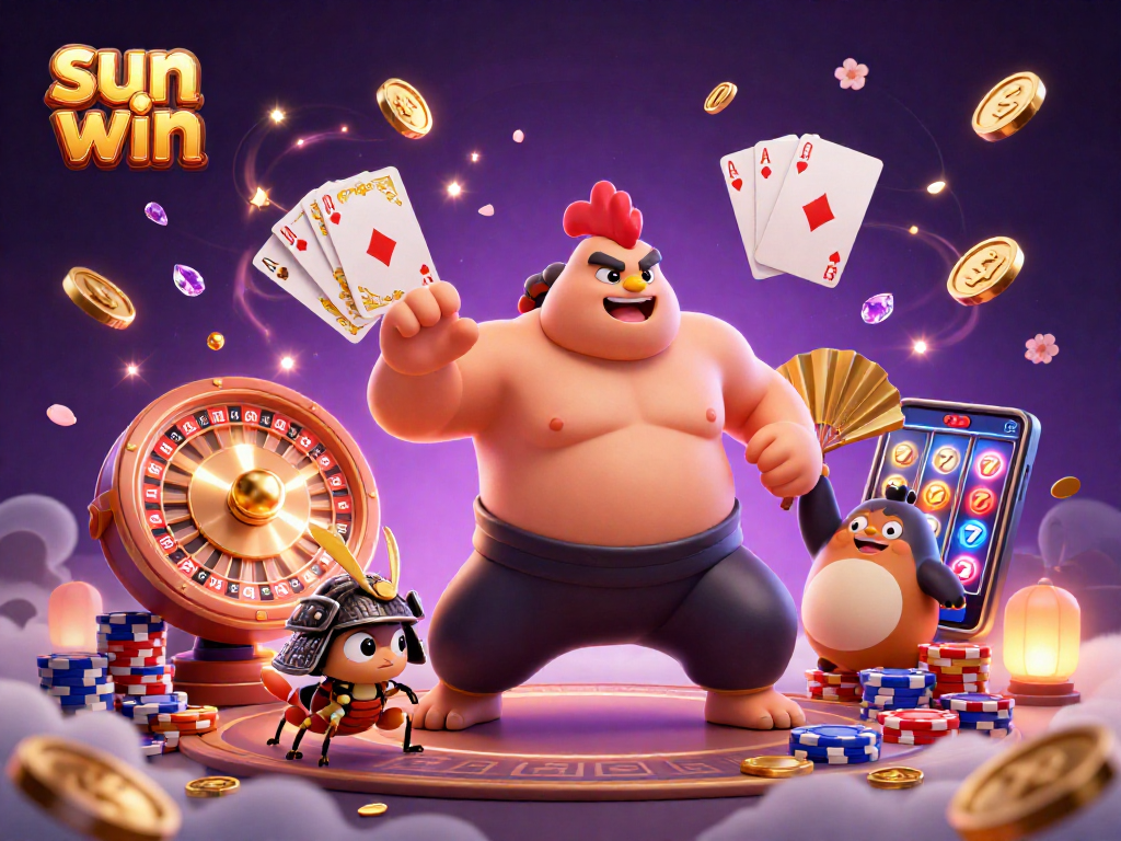 Experience vibrant gambling action with sun win's colorful casino scene featuring thrilling game elements.