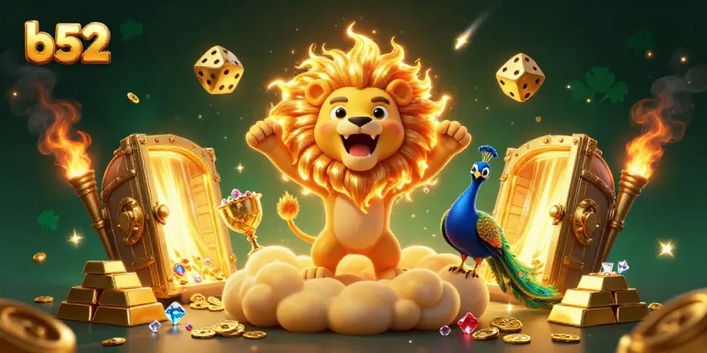 Experience the thrilling action of B52 as gold coins and gems await victory in this vibrant casino scene.