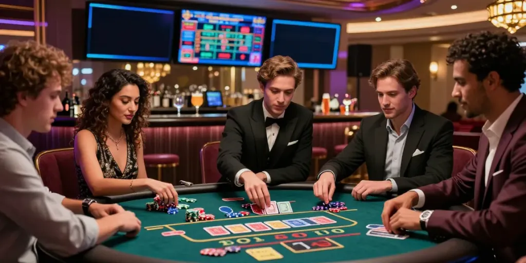 Diverse group enjoying casino gaming experience at a casino not on gamestop.