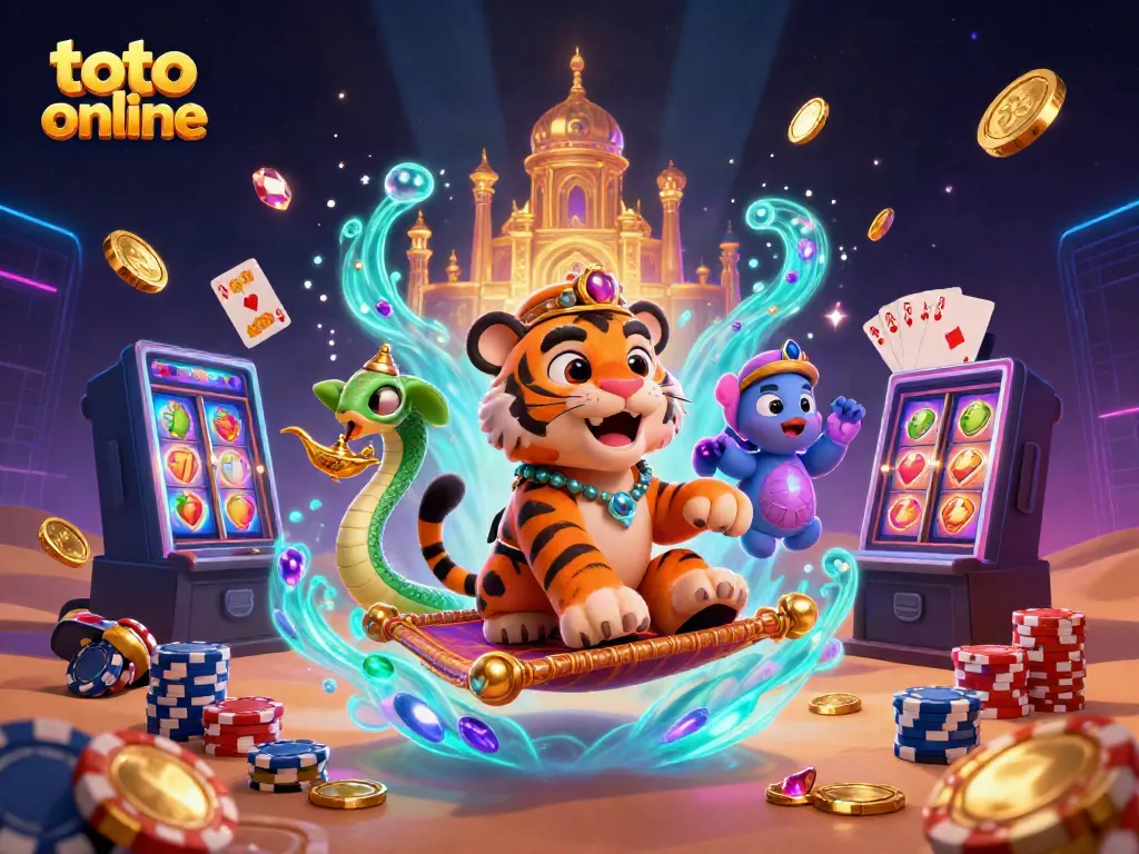 Place bets with exciting toto online slots featuring vibrant characters and casino elements.