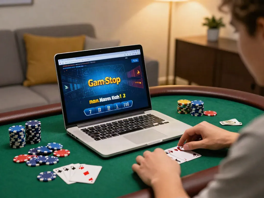 User enjoying gaming experience at a casino not on Gamstop in a cozy home setting.
