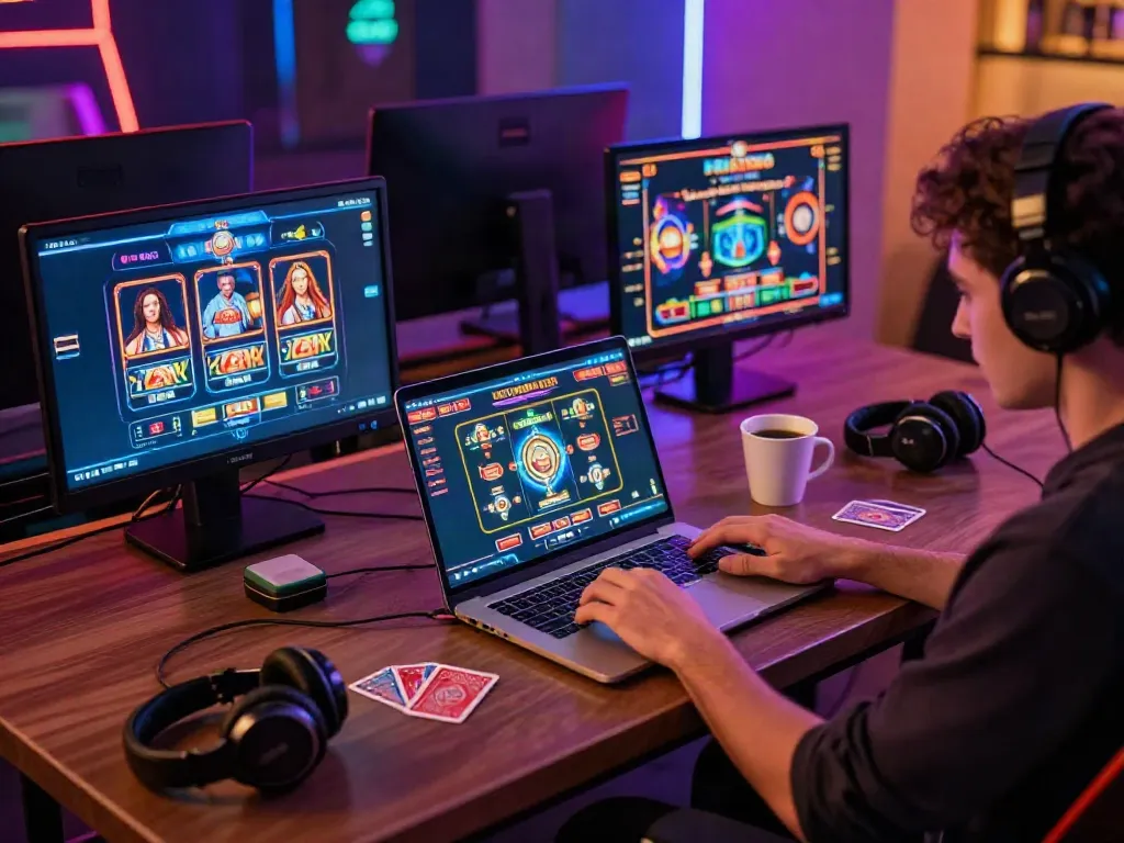 Player enjoying online gaming experience at a casino not on gamestop.