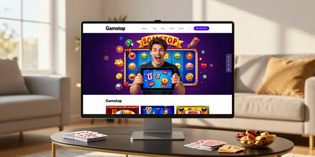 Exciting online gaming scene featuring casino not on Gamstop gameplay on a tablet with vibrant graphics.