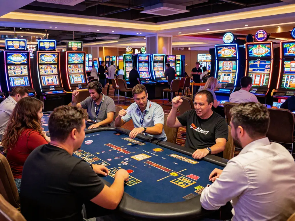 Exciting gameplay at a casino not on GamStop with diverse players enjoying vibrant atmosphere.
